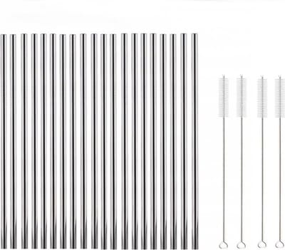 RVS rietjes - Herbruikbare rietjes - 20stuks - Zilverkleurig - RVS - Rechte rietjes - Duurzame rietjes - Incl 4 schoonmaakborstels