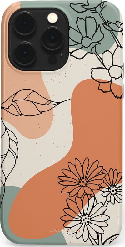 Casetastic hoesje geschikt voor Apple iPhone 14 Pro Max - MagSafe - Dubbellaagse bescherming - Lijnenspel Botanisch - Fashion Case - Crème Saliegroen Perzik