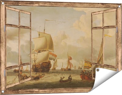 Gards Tuinposter Doorkijk De Rede van Enkhuizen - Abraham Storck - 90x60 cm - Tuindoek - Tuindecoratie - Wanddecoratie buiten - Tuinschilderij