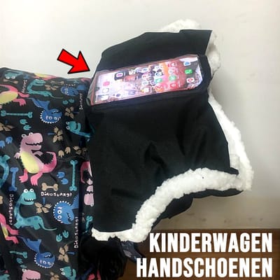 LaGloss® Kinderwagen Handschoenen Zwart - Handwarmer Buggy - Wollen Binnenzijde - Inclusief Transparante Telefoonhouder - Winddicht & Waterdicht
