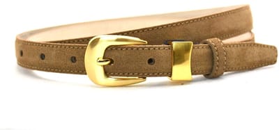 zand suede riem - gouden gesp - 2 cm breed - maat 115 totale lengte 130 cm