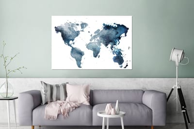 Aluminium schilderij 180x120 cm - Wanddecoratie metaal - Wereldkaart - Abstract - Waterverf - Metalen muurdecoratie woonkamer - Decoratie industrieel - Foto op dibond - Industriële accessoires slaapkamer