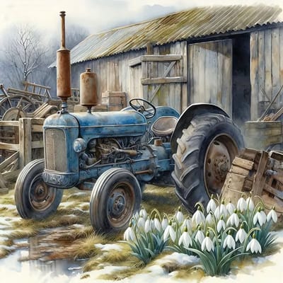 diamond painting tractor met schuur en sneeuw klokjes echt zo het was vroeger leuk voor kadootje te geven 30 xx30 cm