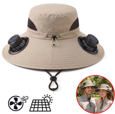 Sorprese Zonnehoed met Ventilator - Solar Outdoor Hoed met 2 Ventilatoren - Vissershoed met Zonnepanelen - USB Oplaadbaar - Brede Rand - Unisex - Khaki/Beige