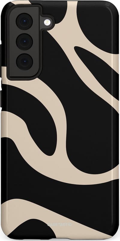 Casetastic hoesje geschikt voor Samsung Galaxy S21 FE 5G - Dubbellaagse bescherming - Zwart Zand Organische Golven - Fashion Case - Zwart Zand