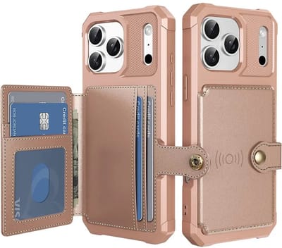 Portemonnee Hoesje Geschikt voor Apple iPhone 17 Pro - Back Cover met Pasjeshouder - Telefoonhoesje voor Pinpas - Kaarthouder op Achterkant - Case met Magneet Roze