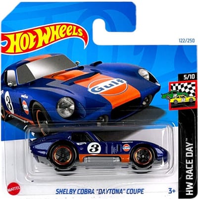 HOT WHEELS SHELBY COBRA "DAYTONA" COUPE GULF BLUE 122/250 1:64 HW RACE DAY 5/10 SHORT CARD