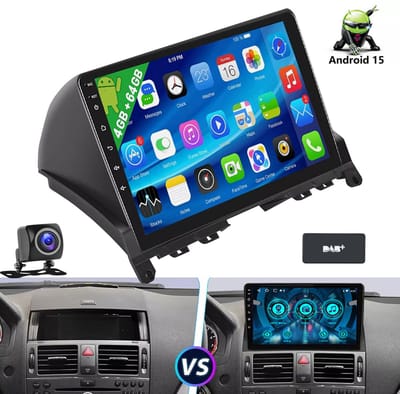ESSGOO Autoradio - Geschikt Voor Mercedes Benz C-Klasse W204 S204 - Draadloos Apple Carplay & Android Auto - Android 15 - 4+64GB - navigatiesysteem - Bluetooth USB FM RDS - Achteruitrijcamera - DAB+