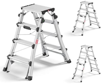 Telescopische Aluminium Ladder - Inklapbare Ladder tot 1,31 m Hoogte - 2, 4, 5, of 6 Treden - Veilig en Lichtgewicht met Antislip Voetjes