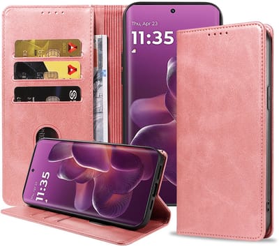 Geschikt voor Motorola Edge 60 Pro Telefoonhoesje Kunstleer met Magnetische sluiting en Pasjeshouder Bookcase met Klepje - Walletcase with Cardslot - Rosé Goud - Smartphonica geschikt voor Motorola Edge 60 Pro