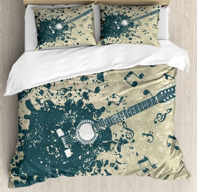 ABAKUHAUS Music Dekbedovertrek, topkwaliteit zacht en warm 3-delig dekbedovertrek met 2 kussenslopen, tweepersoonsbed, beige donkerblauw