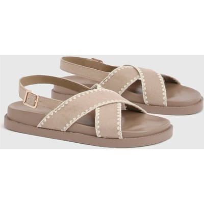 boohoo Dames Crossover Sandalen Met Zweepsteek Detail | Taupe | Maat: 37