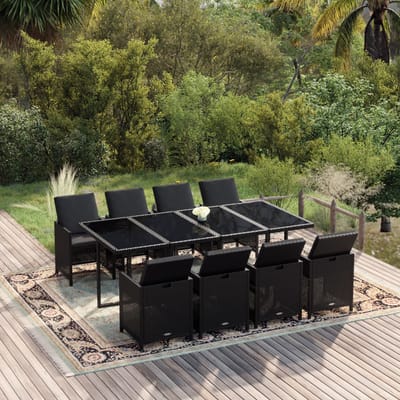 vidaXL - 9-delige - Tuinset - met - kussens - poly - rattan - zwart