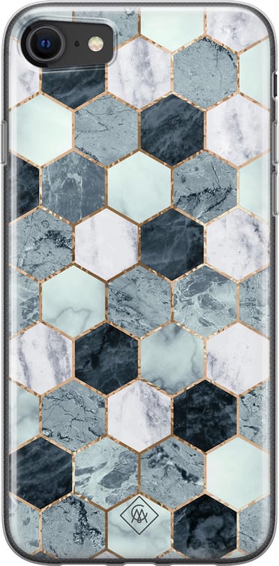 Casimoda® hoesje - Geschikt voor iPhone SE (2020) - Blue Cubes - Siliconen/TPU telefoonhoesje - Backcover - Marmer - Blauw