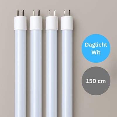 4x Premium LED TL lamp 150 cm – Daglicht wit 6500K – Vervangt TL–D 58W – Universeel – met starter – 22W
