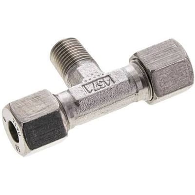 8S & R1/4'' RVS T-stuk Snijringkoppeling Buitendraad 630bar ISO 8434-1