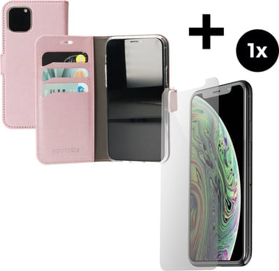 Mobiparts Saffiano Wallet hoesje geschikt voor Apple iPhone 11 Pro met 1 Screenprotector van Gehard Glas - Roze