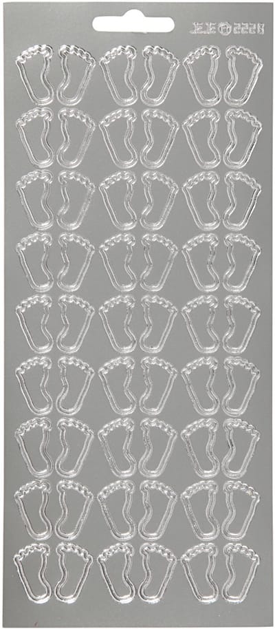 Stickers, voeten, vel 10x23 cm, zilver, 1 vel