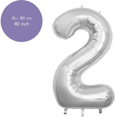 Fienosa Cijfer Ballonnen - Nummer 2 - Zilver Kleur - 101 cm - XL Groot - Helium Ballon - Verjaardag Ballon - Verjaardag versiering - Leeftijd verjaardag - Verjaardagsballon - Verjaardag