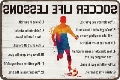 Kleurig wandhangbord met silhouet van voetballer in atletische sportstijl voor fitnessruimte, sportclub of speelkamer - 20 x 30 cm, perfect als decoratie en inspiratie