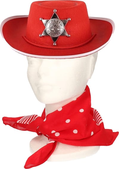 Verkleedset cowboyhoed Sheriff - rood - met rode hals zakdoek - voor kinderen