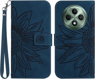 Coverup Hoesje - Geschikt voor OPPO Reno12 F 5G Hoesje - Coverup Zonnebloem Book Case met Koord - Blauw