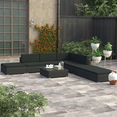 vidaXL - 8-delige - Loungeset - met - kussens - poly - rattan - zwart