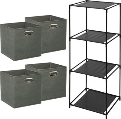 Storage Solutions Opbergrek Smartrack - met 4x mandjes stof - grijsgroen - 34 x 104 cm