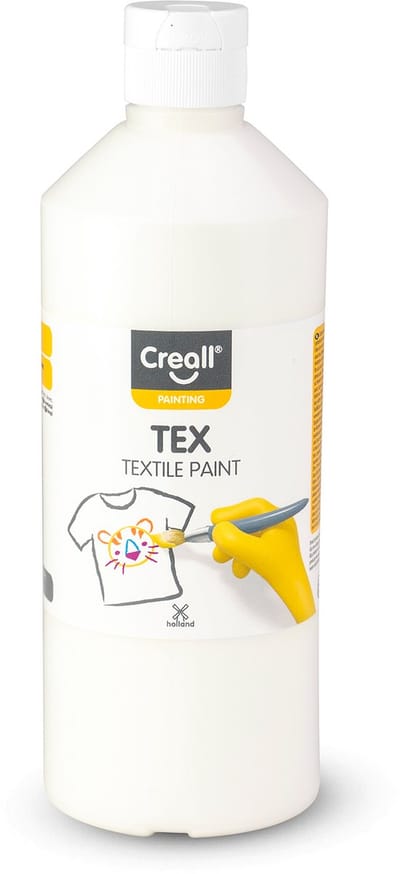 Creall Tex - Textiel- & Stoffenverf - Wit - 500ml - Machine wasbaar na fixatie - Voor T-shirts, jeans, schoenen, stoffen tassen, meubels en auto-interieurs/hemelbekleding - Gemaakt in NL - Glutenvrij