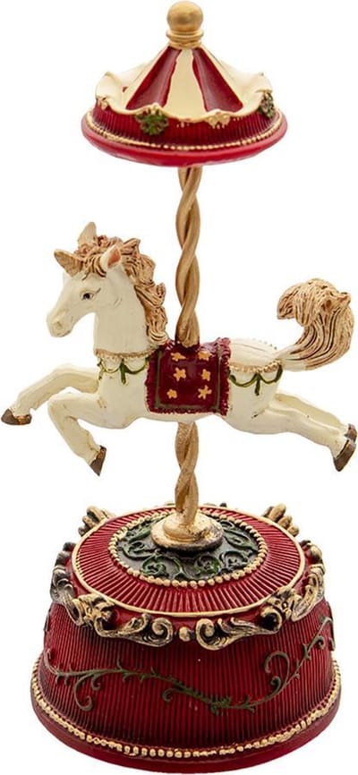 Clayre & Eef Muziekdoos Paard Ø 9x21 cm Rood Polyresin