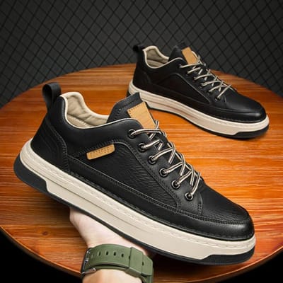 Heren Sneakers Mode Leer Casual Schoenen Hardlopen Outdoor Sporten Skateschoenen Anti-Slip Slijtage Heren Casual Flats Laarzen 44 zwart