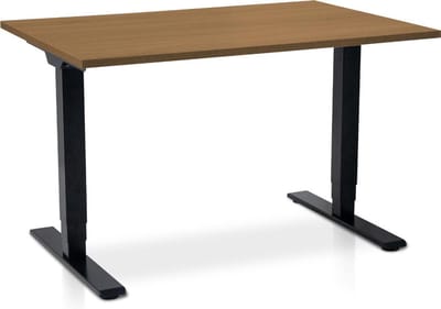Zit-sta bureau elektrisch verstelbaar - MRC COMFORT NEN-EN 527 | 140 x 80 cm | frame zwart - blad havanna | 130 cm hoog | 100KG draagvermogen
