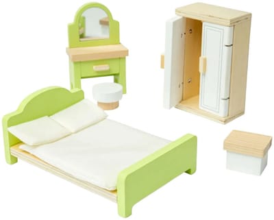 Bigjigs houten poppenhuis slaapkamer meubels set voor kinderen poppenhuis.