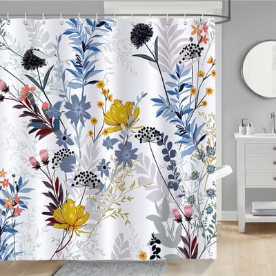 Douchegordijn bloemen bladeren wilde planten douchegordijnen 180 x 180 cm anti-schimmel waterdicht polyester wasbaar badkamergordijn voor badkamer met 12 haken