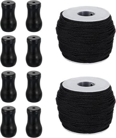 Gevlochten koord - Nylon touw - Gordijnen repareren - Inclusief houten knopen - 150 meter - Zwart
