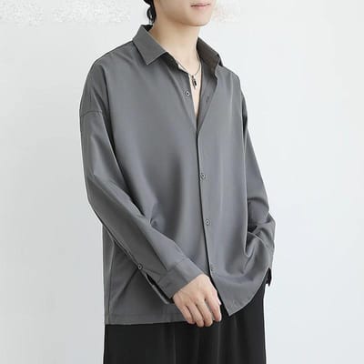 Zwart Shirt Heren Lange Mouw Koreaanse Versie Trend Knap Uniform Jas Lente en Herfst Casual Heren Wit Shirt L 57.5-67.5kg grijs