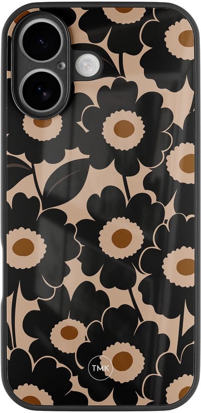 Hoesje geschikt voor Apple iPhone 16 - Bloom luxe - Zwart - TPU luxe case (glossy toplaag) - Bloemen - Hardcase backcover zwart