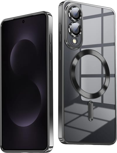 Telefoonhoesje Geschikt voor Samsung Galaxy S25 Edge – Siliconen Hoes met Chroom – Compatibel met MagSafe – Geïntegreerde Camerabescherming – Zwart – FuturiQ