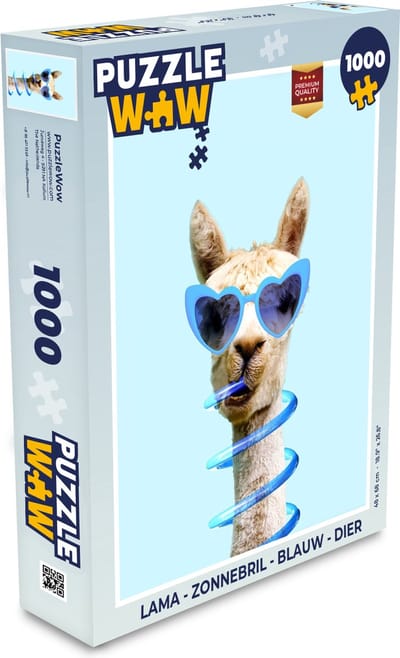 Puzzel Lama - Zonnebril - Blauw - Dier - Legpuzzel - Puzzel 1000 stukjes volwassenen