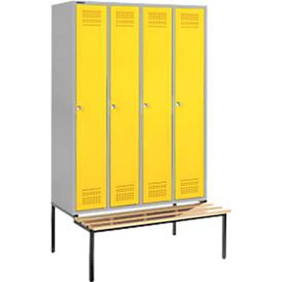 Schäfer Shop Genius Kledinglocker met zitbank, 4 compartimenten, cilinderslot, blank aluminium/geel