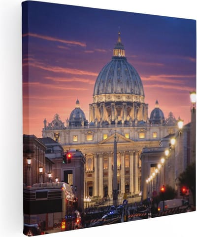 Artaza Canvas Schilderij Rome - 30x30 cm - Klein - Wanddecoratie Zonsondergang - Muurdecoratie Skyline - Christelijke Wanddecoratie