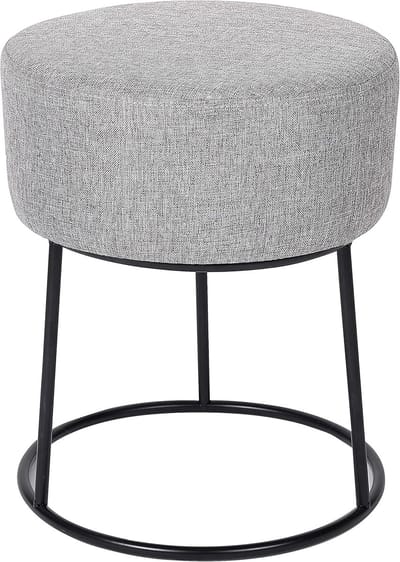Grijze linnen voetenbank - compacte ronde ottoman voor woonkamer, slaapkamer en kinderkamer