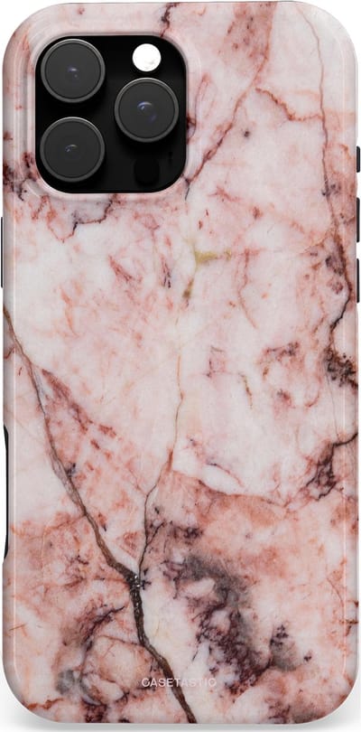 Casetastic hoesje geschikt voor Apple iPhone 16 Pro Max - MagSafe - Dubbellaagse bescherming - Koraalrif Marmer - Fashion Case - Lichtroze Perzik