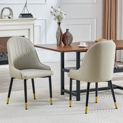 HAUSS SPOLE Eetkamerstoel - Luxe PU Kunstleer Design - Set Van 2 - Met Armleuningen, Gewatteerde Zitting En Metalen Poten - Voor Eetkamer, Keuken En Café - Warmgrijs