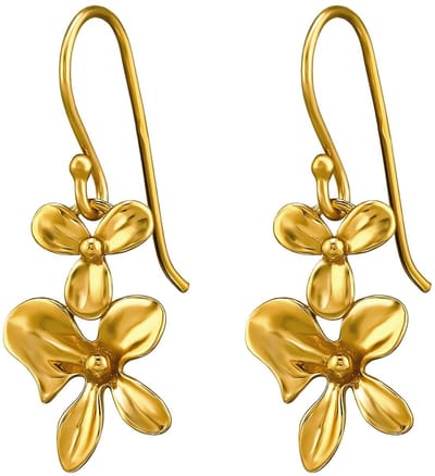 Joy|S - Zilveren bloem oorhangers - Orchidee oorbellen - sterling zilver 925 - goldplated