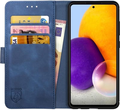 Rosso Element Book Case Wallet Hoesje Geschikt voor Samsung Galaxy A72 | Portemonnee | 3 Pasjes | Magneetsluiting | Stand Functie | Blauw