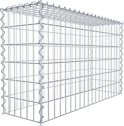Hoekige Steenkorf - Schanskorf Aanbouwmand - Tuinmuur Creëren - Galvanisch Verzinkt - 100x60x30 cm - Zilver