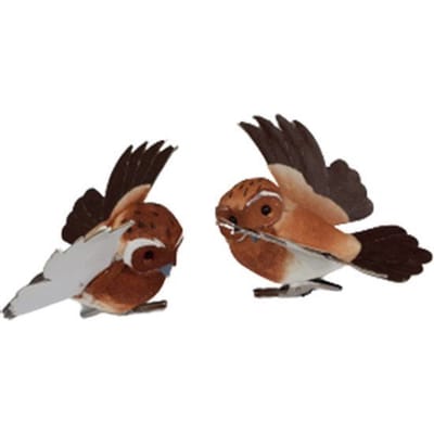 Decoratie vogeltjes op knijper bruine versie - Bruin / Zwart - Kunststof / Metaal - 7 cm - Set van 2 - Decoratie - DIY - Knutselen - Interieur
