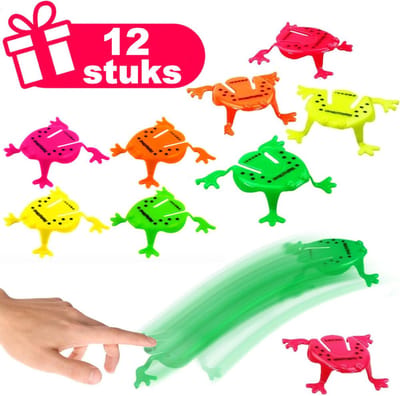 Henbrandt - 12 Stuks Springende Kikkers - Mix Neon Kleuren - Traktatie uitdeelcadeautjes voor kinderen & peuters - Traktaties en kinderverjaardagen - Klein grabbelton speelgoed voor in traktatie uitdeelzakjes