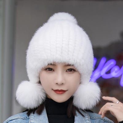 Bonnet d'hiver tricoté Chapeaux chauds Bonnets doublés polaire Bonnet d'hiver pour femme white